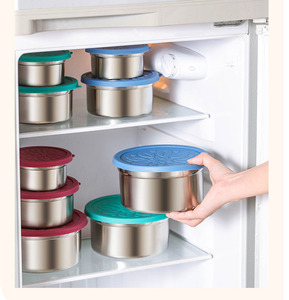 304 RVS voedselbewaarboxen set met siliconen deksel, koelkast bewaarbakken, ronde voedselverpakkingscontainers, kinderlunchbox - Product Image 3