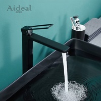 Style moderne Noir mat Haut Corps Art Robinet Mode Creuse Poignée Design Contemporain Monotrou Bassin Économie d'Eau Céramique