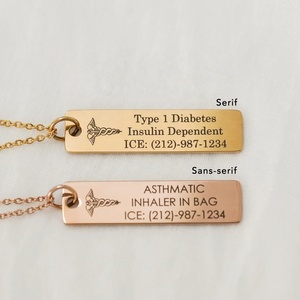 Collar con Placa de Identificación Médica Personalizada, Collar de Alerta Médica para Diabetes, Autismo, Joyería con Etiqueta Personalizable - Product Image 2