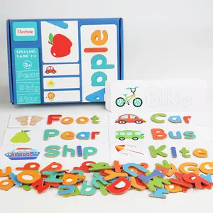 Gran oferta de tarjetas Flash a juego de 26 alfabetos de madera, venta al por mayor, letras para aprender a leer, práctica de hechizos, rompecabezas de madera, juguete para niños