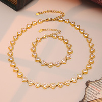 Ensemble de bijoux en acier inoxydable imperméable en gros, plaqué or 18 carats PVD, collier en zircon en forme de cœur, bracelet anti-ternissement