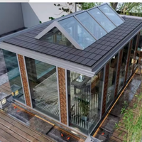 Solarium de luxe quatre saisons en aluminium et bois avec panneaux de toiture à isolation thermique pour jardin et terrasse