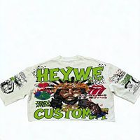 T-shirt court oversize coupe boxy streetwear en molleton bouclette pour homme, impression personnalisée, manches mi-longues