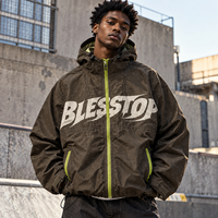 Veste coupe-vent technique à capuche Blesstop, veste streetwear surdimensionnée avec logo vieilli, OEM personnalisé