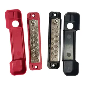 Black Red 12 Terminal Power and Ground Distribution Block Kit 180A Bus Bar Terminal Block