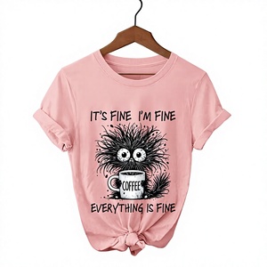 เสื้อยืดแขนสั้นผู้ชายสีชมพู พิมพ์ลายการ์ตูนกาแฟ คอกลม ทรงลำลอง ผ้าเจอร์ซีย์คอตตอน 100% สไตล์สตรีทแวร์ - Product Image 1
