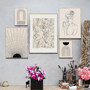 Quadri Astratti <span class=keywords><strong>Matisse</strong></span> Zen Asiatico Line Art Foglie Boho Poster Neri Beige Stampe su Legno Stampa da Parete Starlights Matrimonio Soggiorno - Product Image 4