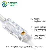 Prise modulaire E-hong RJ11 6P4C à corps long, boîtier PC transparent, contacts plaqués or, sertissage facile pour téléphone vocal 4 fils