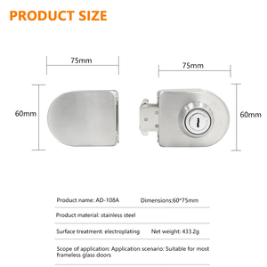 Serrure de porte vitrée centrale <span class=keywords><strong>double</strong></span> face <span class=keywords><strong>verre</strong></span>-contre-mur avec 3 clés - Product Image 2