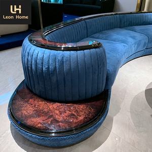 Desain Baru Furnitur Rumah Ruang Tamu <span class=keywords><strong>Sofa</strong></span> Kain Pelapis Beludru Biru Dongker Modern - Product Image 4