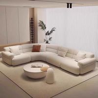 Canapé d'angle en tissu incurvé en forme de L, style crème français, design moderne et simple, 4 places, pour salon