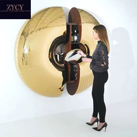 Armoire à vin murale circulaire en acier inoxydable de qualité supérieure, design de globe extensible de luxe pour bar à domicile et décoration de villa