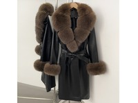OFTBUY Manteau Trench Imperméable Réversible en Cuir PU Printemps-Automne avec Col et Poignets en Fausse Fourrure de Renard, Ceinture Longue, Style Moto