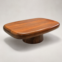 Table basse moderne en bois d'acacia avec plateau rebondi, base sur piétement, profil bas, meuble central pour salon et hôtel