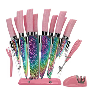 ชุดมีดทําครัวสแตนเลสมืออาชีพ 19 ชิ้นไม่ติดลื่นปรับแต่งรูปแบบสายรุ้งป้องกันสนิมไทเทเนียม - Product Image 1