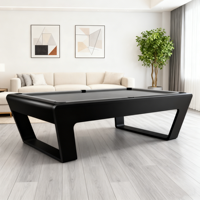 Mesa de billar comercial de 8 bolas con aceptador de billetes, rieles y marco de madera maciza, cojín de pizarra y bolsillos de cuero auténtico para luces decorativas.