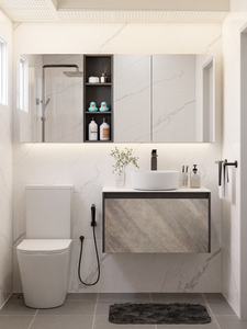 Gabinete de baño de nogal de alta calidad, montado en la pared, con 2 años de garantía, moderno, ecológico, serie híbrida. - Product Image 2