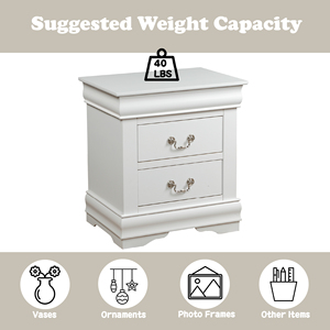 Louis Philippe White Finish Nightstand With Two <b>Drawers</b> Bedroom <b>Storage</b> Furniture - Product Image 2