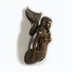 Estatua de sirena de bronce de alta calidad para montar en la pared del hogar, escultura artística de metal