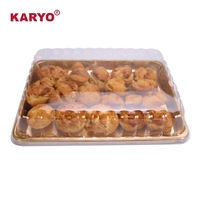KARYO 0039 Contenant personnalisé à emporter avec couvercle transparent doré, boîte d'emballage en plastique pour desserts, pain, plateau jetable pour aliments, crêpes