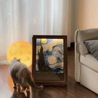 Planche à gratter pour chat encadrée avec motif de chat style peinture à l'huile, en carton ondulé durable, servant également de tapis à gratter et d'art mural décoratif