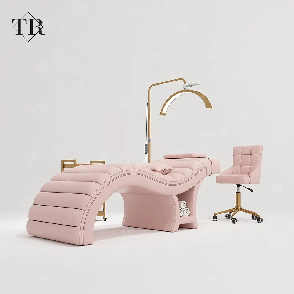 Turri, muebles de salón únicos, cama de salón de belleza, cama de pestañas de Spa tailandés, muebles de belleza de terciopelo de cuero, mesa de masaje curvada moderna