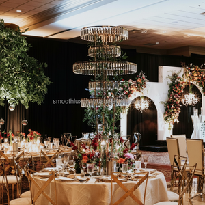 Rueda de La Fortuna lisa, centro de mesa dorado para boda, soporte de flores, colgantes acrílicos, mesa, pieza central, decoración, tiras de cristal, borla - Product Image 1