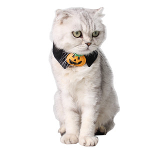 Decoraciones para mascotas pequeñas de Halloween <span class=keywords><strong>Collar</strong></span> de pajarita de calabaza negra para gatos y perros Patrón sólido hecho de poliéster - Product Image 3
