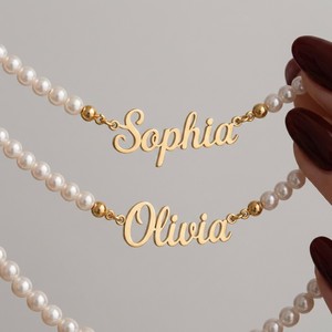 Custom Name Pearl Necklace 18K Gold Plated Waterproof Tarnish-Free <strong>Handcrafted</strong> Personalized Pearl <strong>Jewelry</strong> for Women Wholesale - Product Image 2