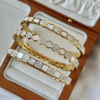 Bracelet tendance pour femme, en acier inoxydable massif, plaqué or 18 carats, anti-ternissement, avec zircon en forme de losange et de serpent