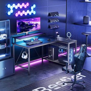 Estante de Escritorio Metálico Ajustable SENYU con Panel de Rejilla e Iluminación LED, Plano o Inclinado para Configuración de Juegos - Product Image 4