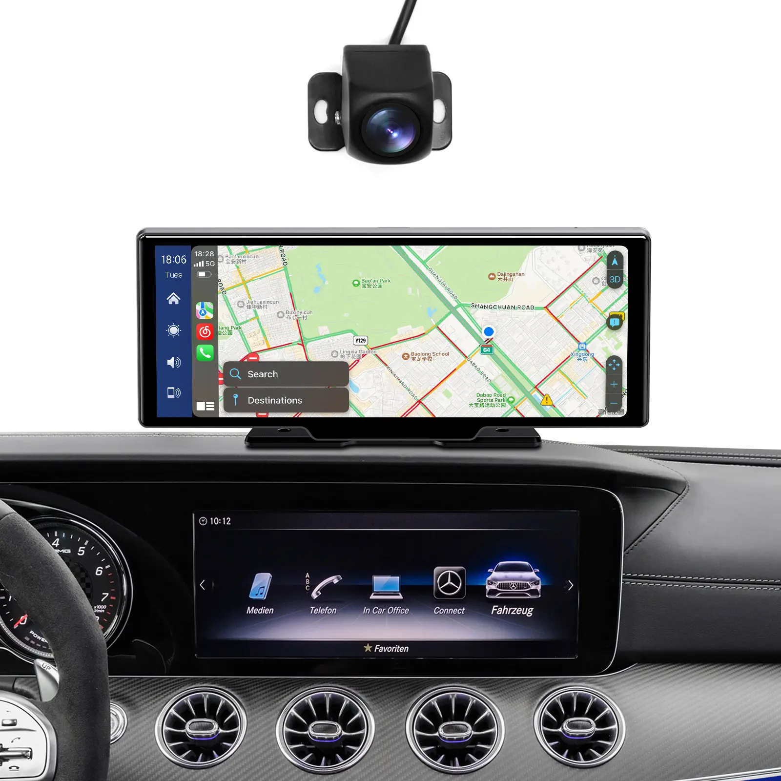 Autoabc-Écran universel Carplay sans fil 10.26 pouces, écran Android, lecteur DVD 4k, caméra de recul, navigation GPS