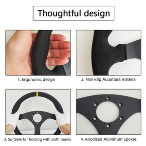 พวงมาลัยรถแข่งแบบฐานเรียบขนาด 320 มม. หุ้มหนังกลับ พร้อมดุม 6 รู เหมาะสำหรับวันที่มีการแข่งรถ ดริฟท์ และเกมแข่งรถจำลอง - Product Image 4