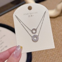 Kalung Liontin Zirkon Lingkaran Dua Lapis Bahan Tembaga, Laris Manis, Perhiasan Wanita Sehari-hari, Grosir