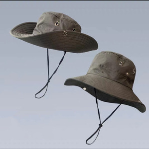 Gorra de pescador ajustable para exteriores, sombreros de Pesca para el sol, sombrero de ala ancha, protección Uv de verano, sombrero de cubo de nailon impermeable en blanco con cuerda - Product Image 5