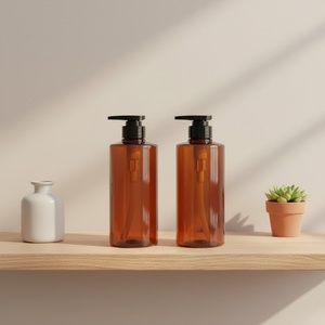 Pedido Mínimo 100 Unidades, Botella Redonda Plana de 300ml 500ml para Cosméticos y Champú, Color Rojo, Azul y Negro, con Bomba Negra, Superventas - Product Image 1