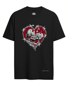 T-Shirt Unisex Stampata con Design Cuore Teschio Bacio, Cotone, Manica Corta, Collo Tondo, Casual, per San Valentino e Capodanno, Taglie S-XXXXL - Product Image 1
