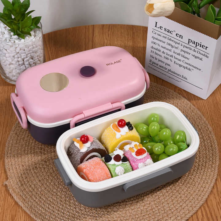 NEW Eco Friendly Nordic Style PP Bento Box with 304 Stainless Steel Divided Compartments Includes Fork Spoon Microwave Safe