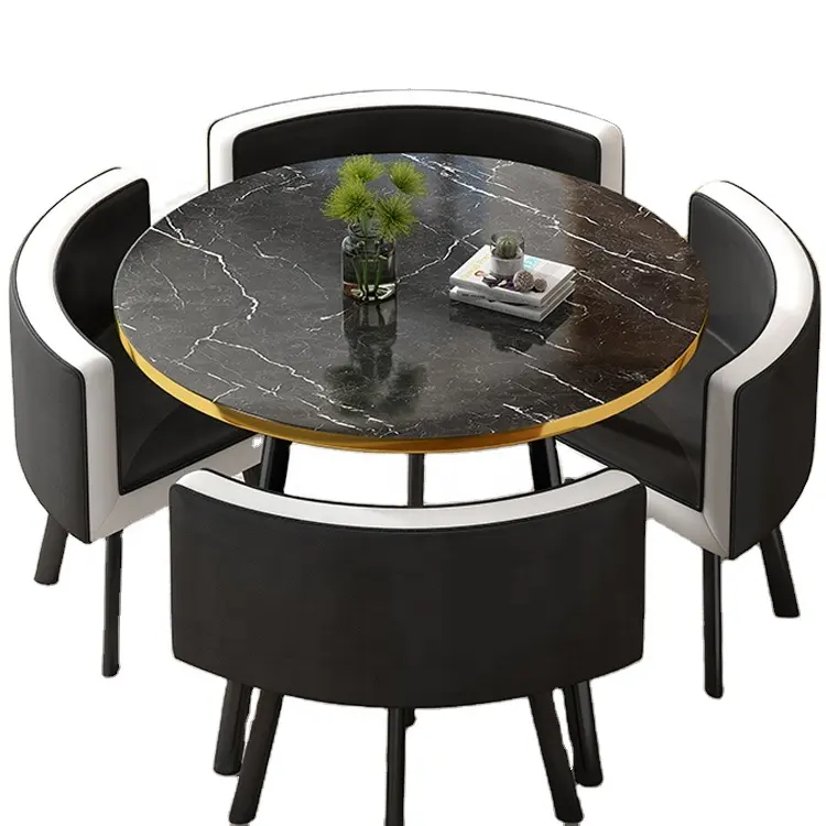 Nordic Style Space Saving Modern Metal Marble Round Dining Table Set Dining Room Home Furniture Cheap Restaurant Table And Chair