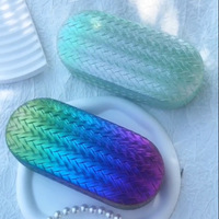 Étui à lunettes en cuir PU tressé avec texture, boîte de rangement ovale grande taille en métal plaqué brillant dégradé pour lunettes, emballage pour lunettes