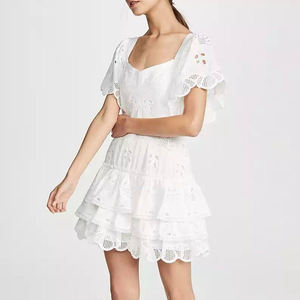 New <b>summer</b> <b>dress</b> with multi-layered lace and embroidered ruffle sleeves custom cotton embroidery <b>dress</b> - Product Image 3