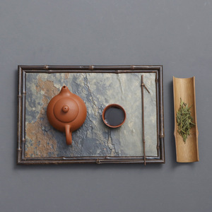 Baoming Rock Bamboo <b>Tea</b> Tray 20x15cm Durable Chinese Zen Style <b>Tea</b> <b>Set</b> Storage Flat Shape - Product Image 3