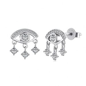 Dylam New Arrival Tiny Design <b>Solid</b> Sterling <b>Silver</b> 18K Gold Plated Hallow Out Dangle 5A Cubic Zirconia Eye Shape Stud <b>Earrings</b> - Product Image 1