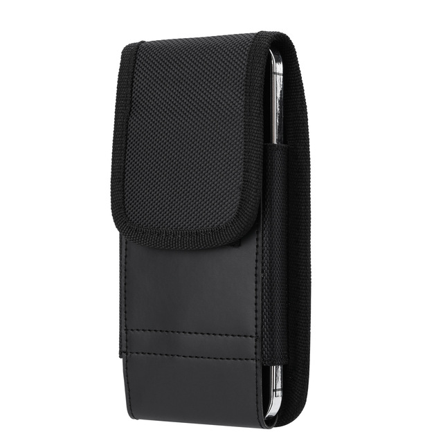 Universal Nylon+Leather Flap Cover Belt Clip Holster Card Holder Waist Carrying Pouch for iPhone 14 13 12 11 Pro Max for Samsung