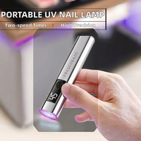 Lampe à ongles LED UV portable en plastique pour usage domestique, fonctionnant sur piles, écran argenté, lumière rouge, minuterie à deux vitesses, focalisation puissante