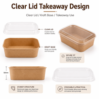 Boîte alimentaire rectangulaire en papier kraft autoportante avec couvercle transparent, jetable, pour repas à emporter, vente en gros