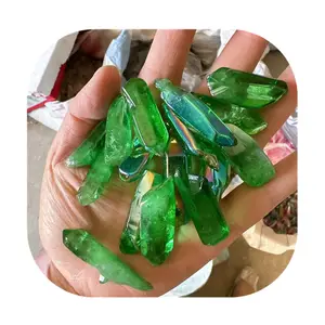 Decorazione di cristallo pietra gemma di guarigione naturale verde aura di quarzo lemuriano punto di cristallo campioni per il regalo