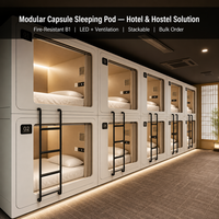 Capsule d'hôtel modulaire, cabine de couchage ignifugée avec éclairage LED, pour auberges, aéroports, salons d'accueil et dortoirs étudiants.