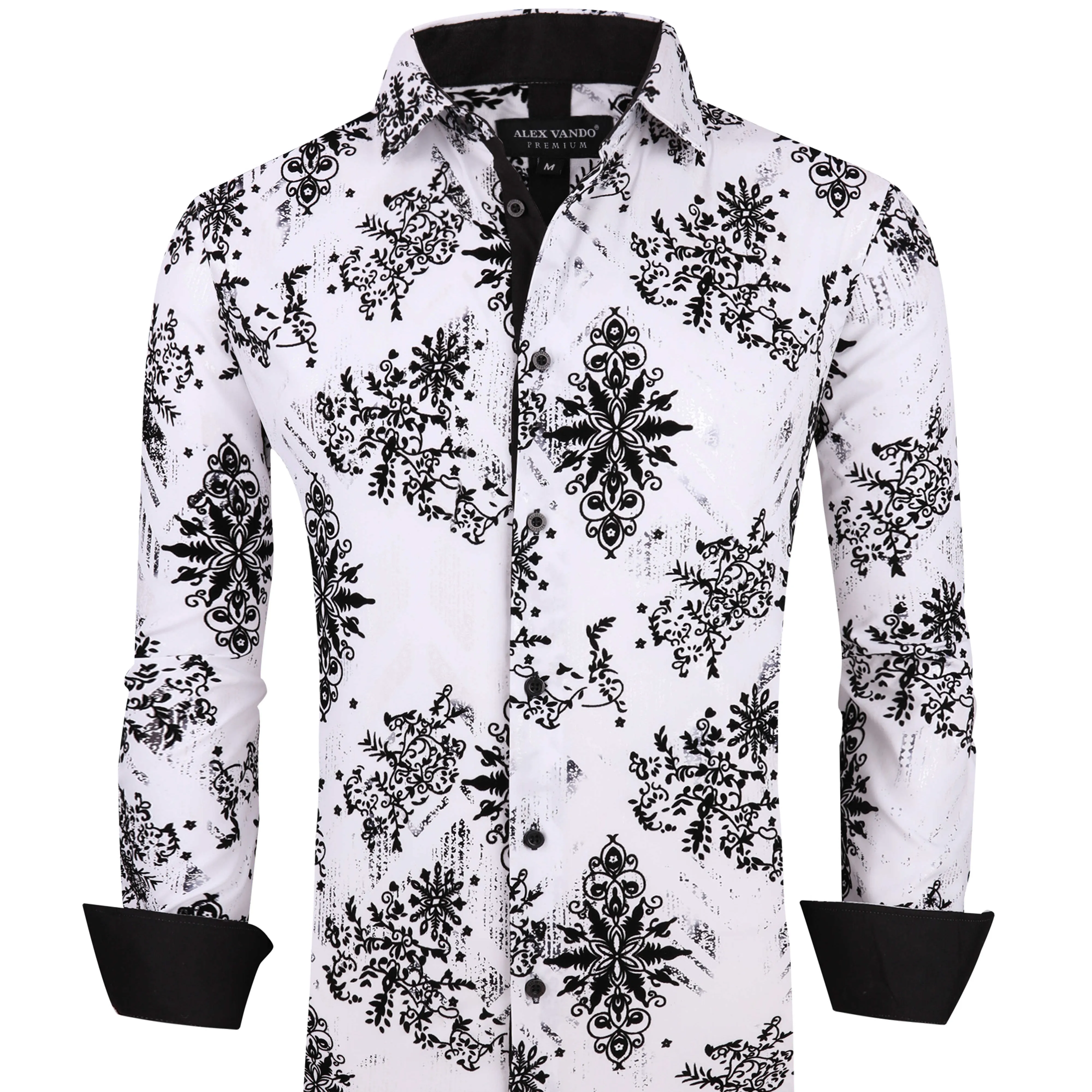 Whole Sale Men's Luxury Printed Dress Shirts Casual Button Down Long Sleeve Shirt for Party Prom