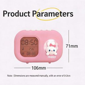 현대적인 플라스틱 토끼 인형 컬러 무드등 알람 시계 무소음 온도 표시 귀여운 탁상용 날씨 스테이션 (학생용) - Product Image 4